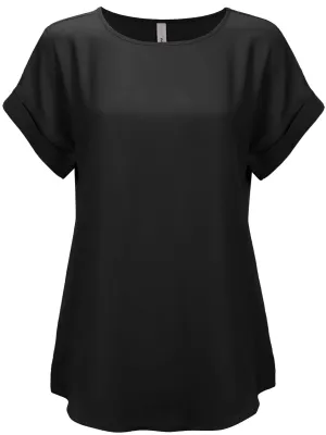 KOGMO Women's Short Sleeve Boat Neck Solid Woven Top Tee (S-3X)