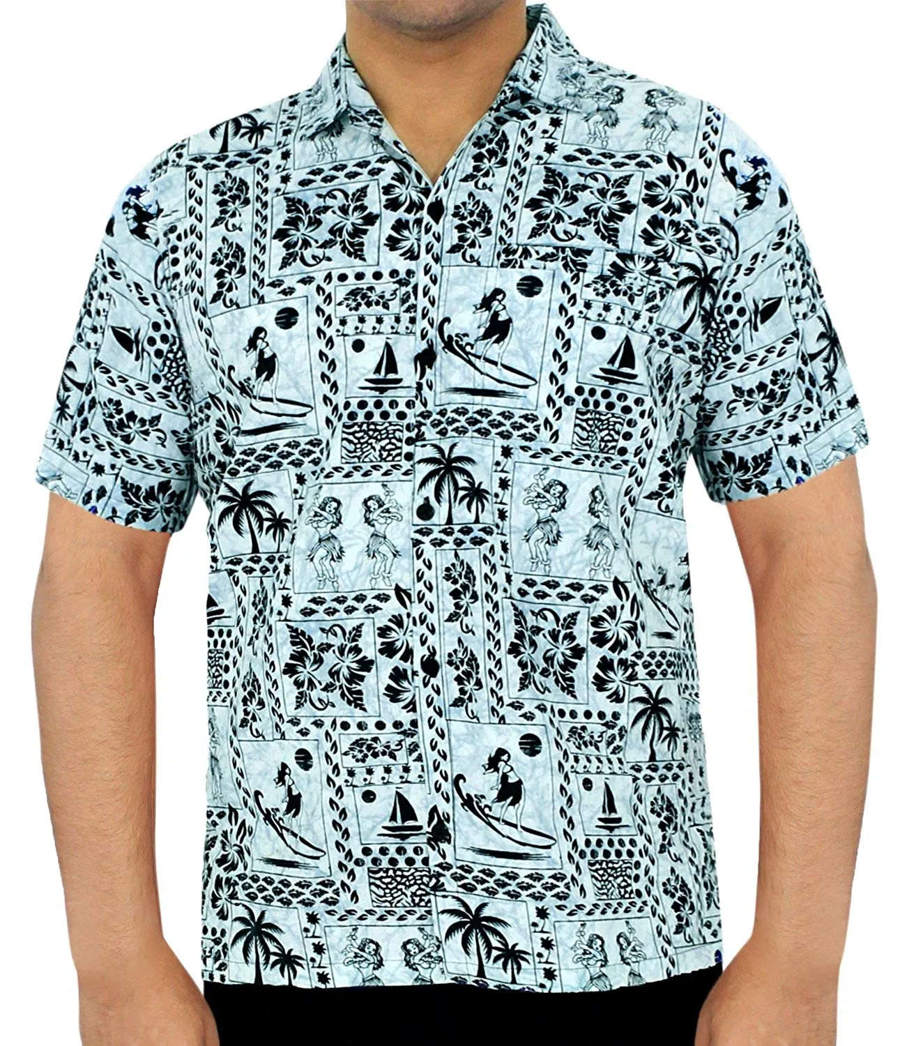 LA LEELA Shirt Casual Button Down Short Sleeve Beach Shirt Men Aloha Pocket 14