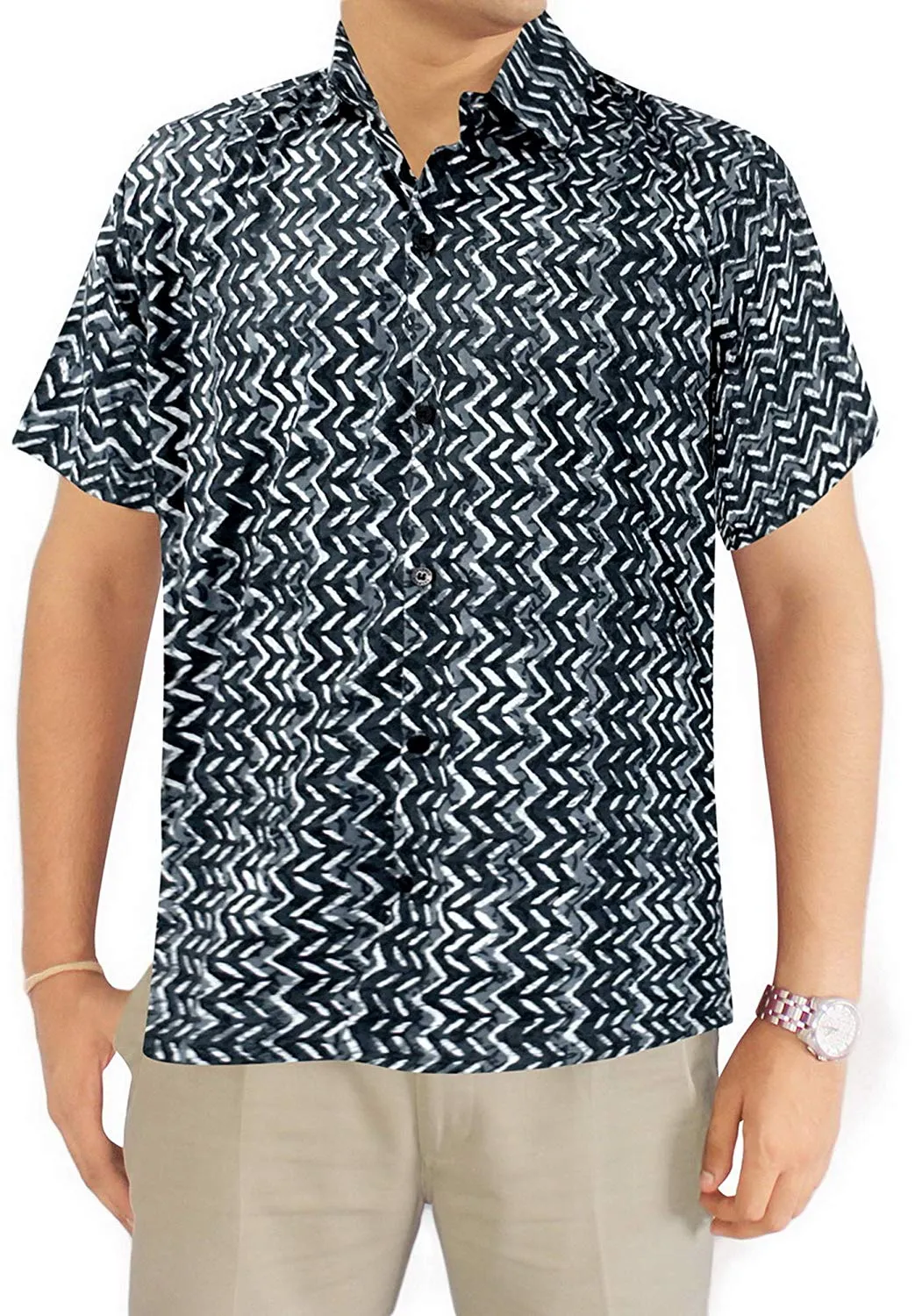 LA LEELA Shirt Casual Button Down Short Sleeve Beach Shirt Men Aloha Pocket 14