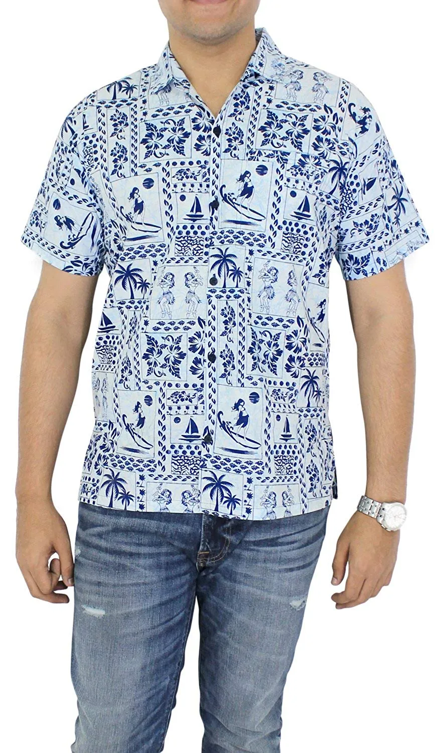 LA LEELA Shirt Casual Button Down Short Sleeve Beach Shirt Men Aloha Pocket 14