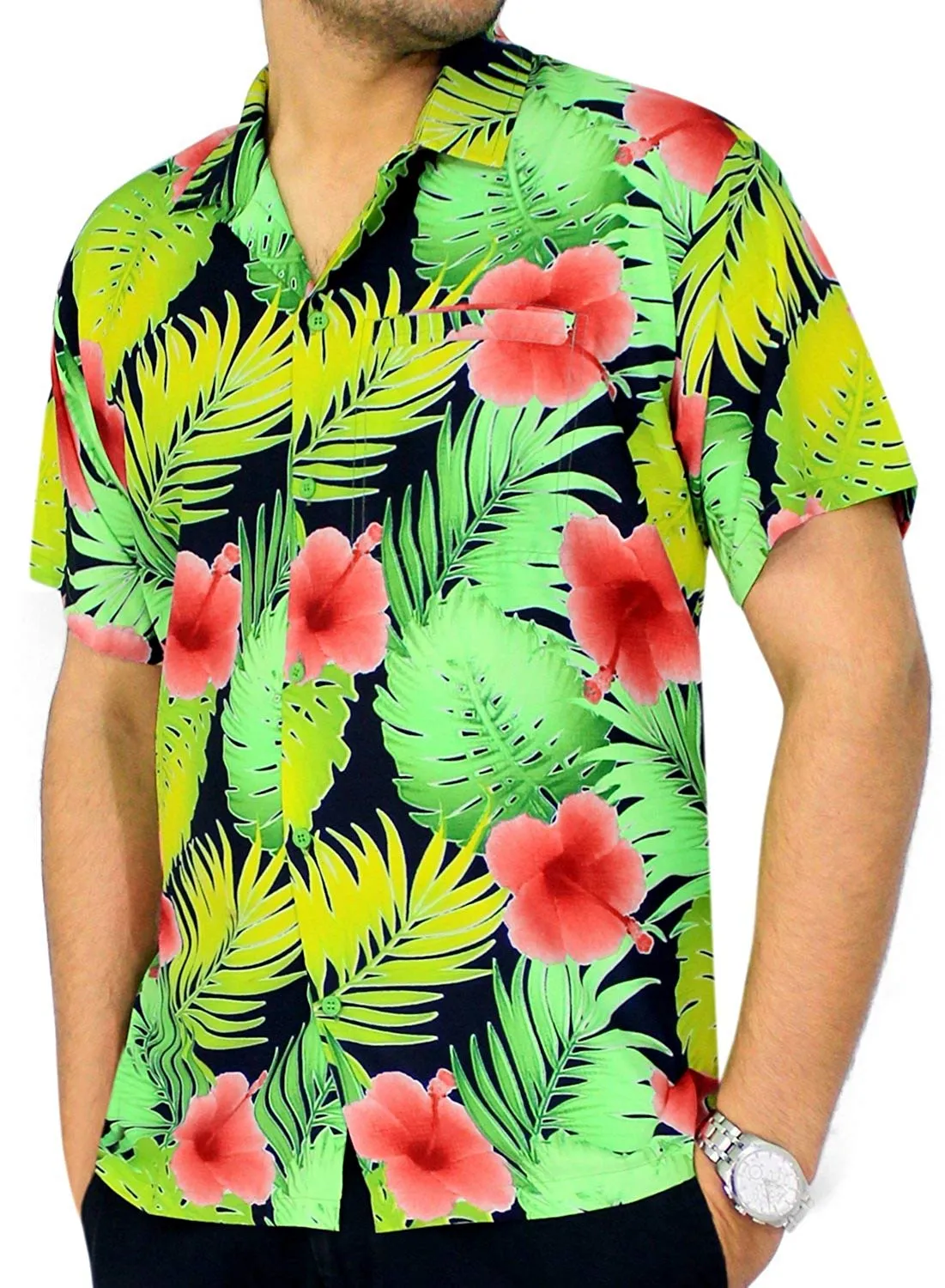 LA LEELA Shirt Casual Button Down Short Sleeve Beach Shirt Men Aloha Pocket 167