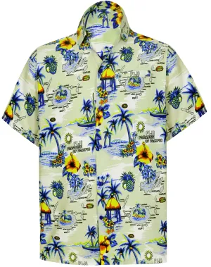 LA LEELA Shirt Casual Button Down Short Sleeve Beach Shirt Men Aloha Pocket  Beige_AA111