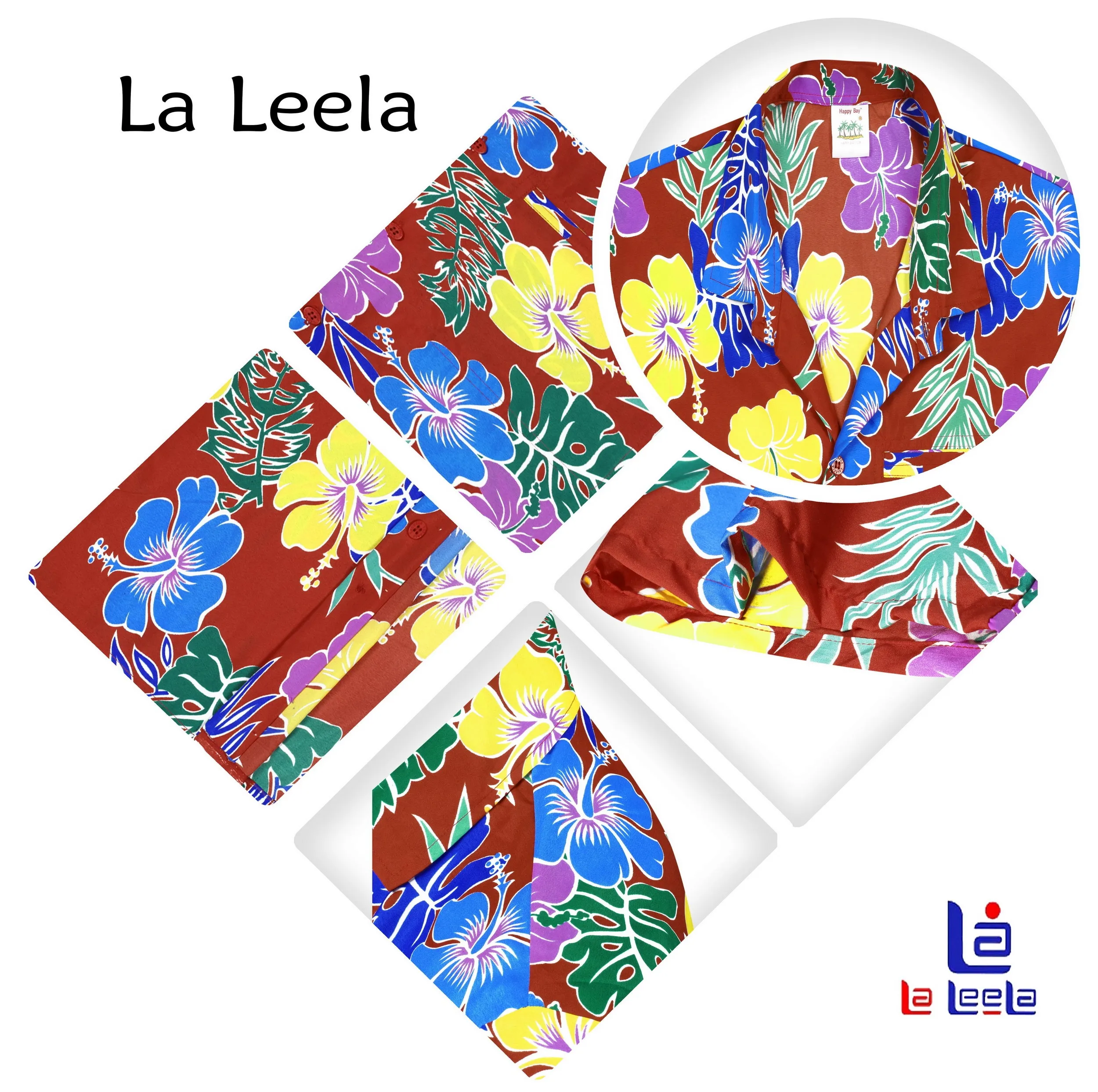 LA LEELA Shirt Casual Button Down Short Sleeve Beach Shirt Men Aloha Pocket Blood Red_AA180