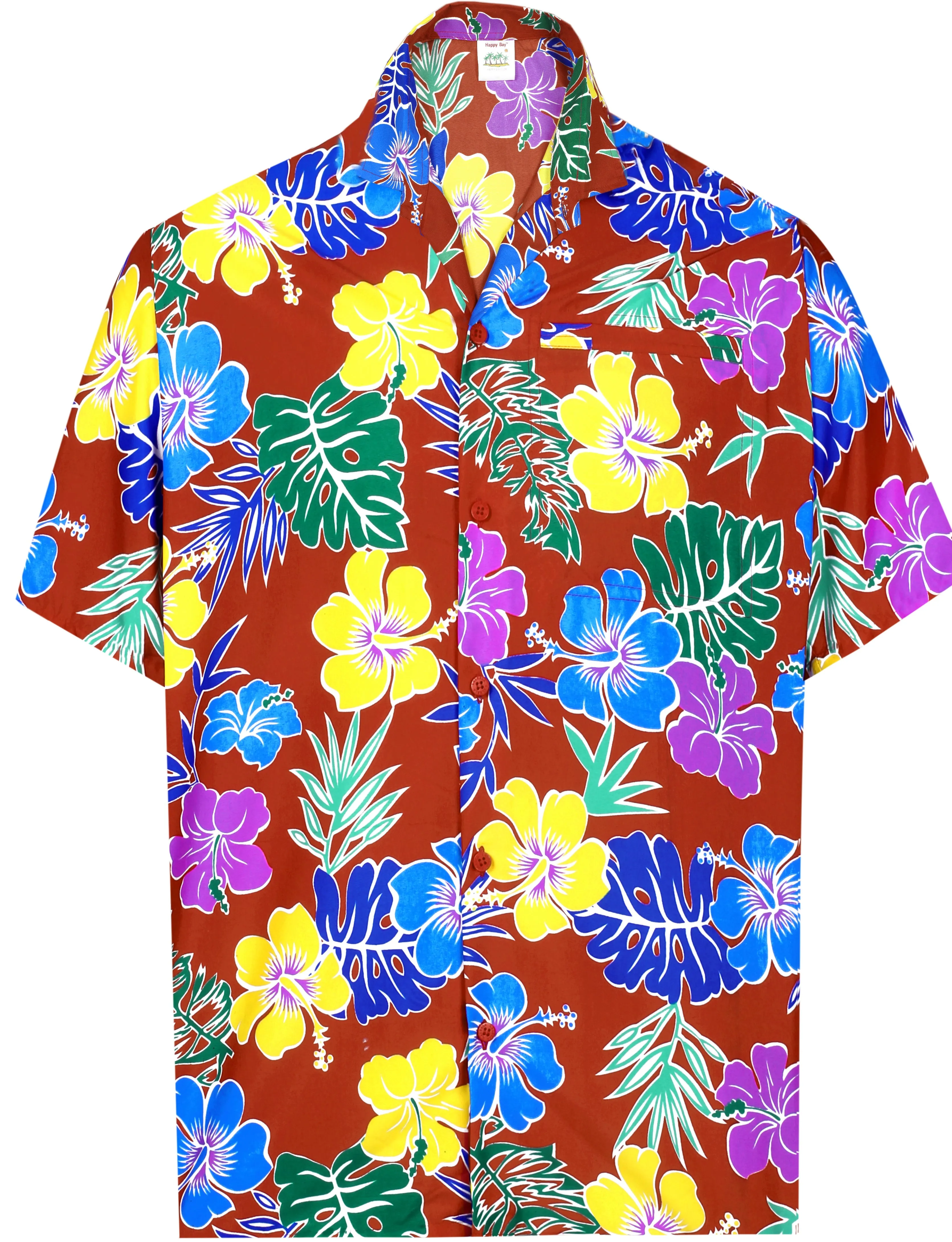 LA LEELA Shirt Casual Button Down Short Sleeve Beach Shirt Men Aloha Pocket Blood Red_AA180