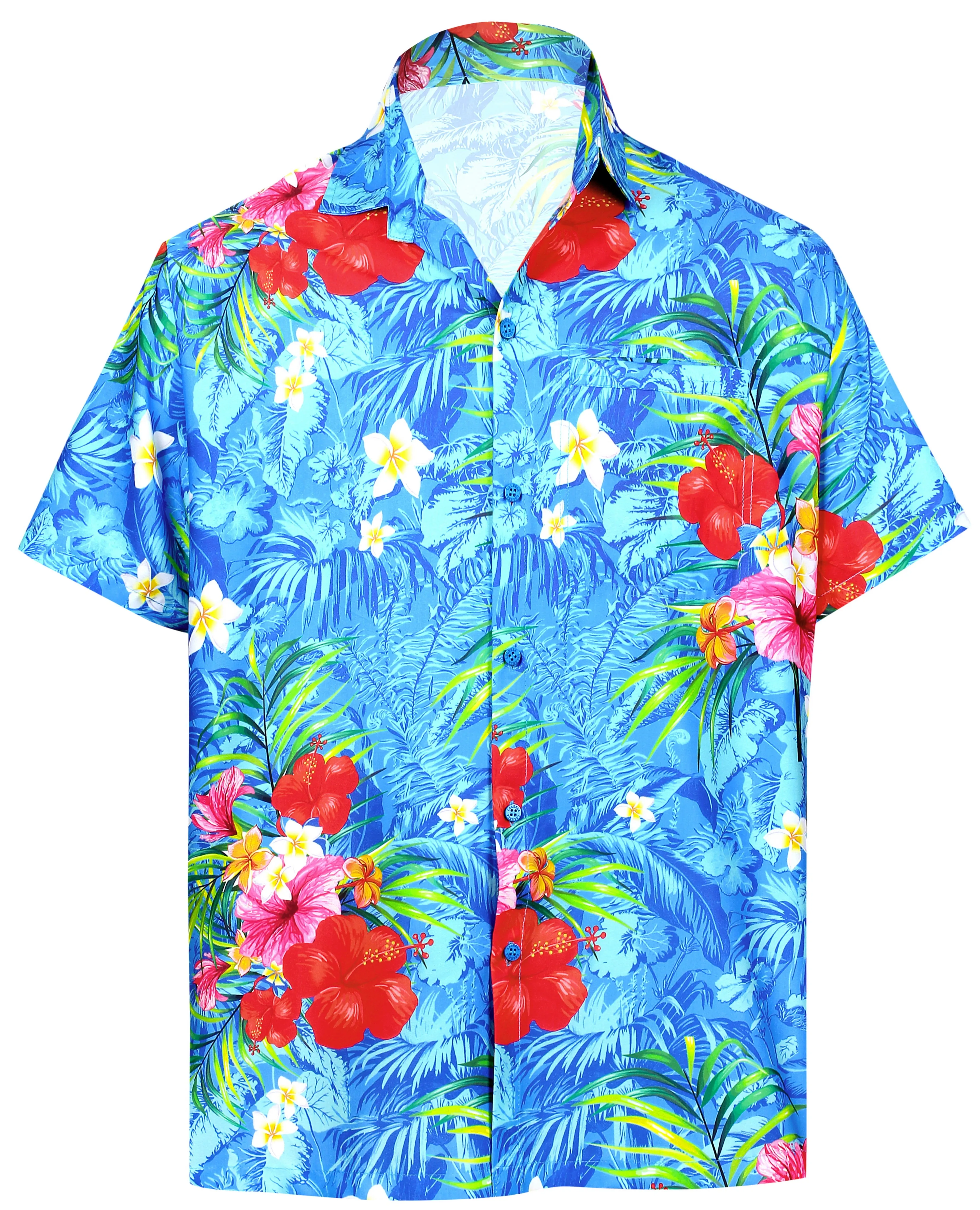 LA LEELA Shirt Casual Button Down Short Sleeve Beach Shirt Men Aloha Pocket shirt Blue_6034