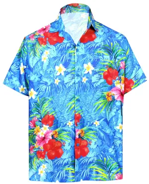 LA LEELA Shirt Casual Button Down Short Sleeve Beach Shirt Men Aloha Pocket shirt Blue_6034