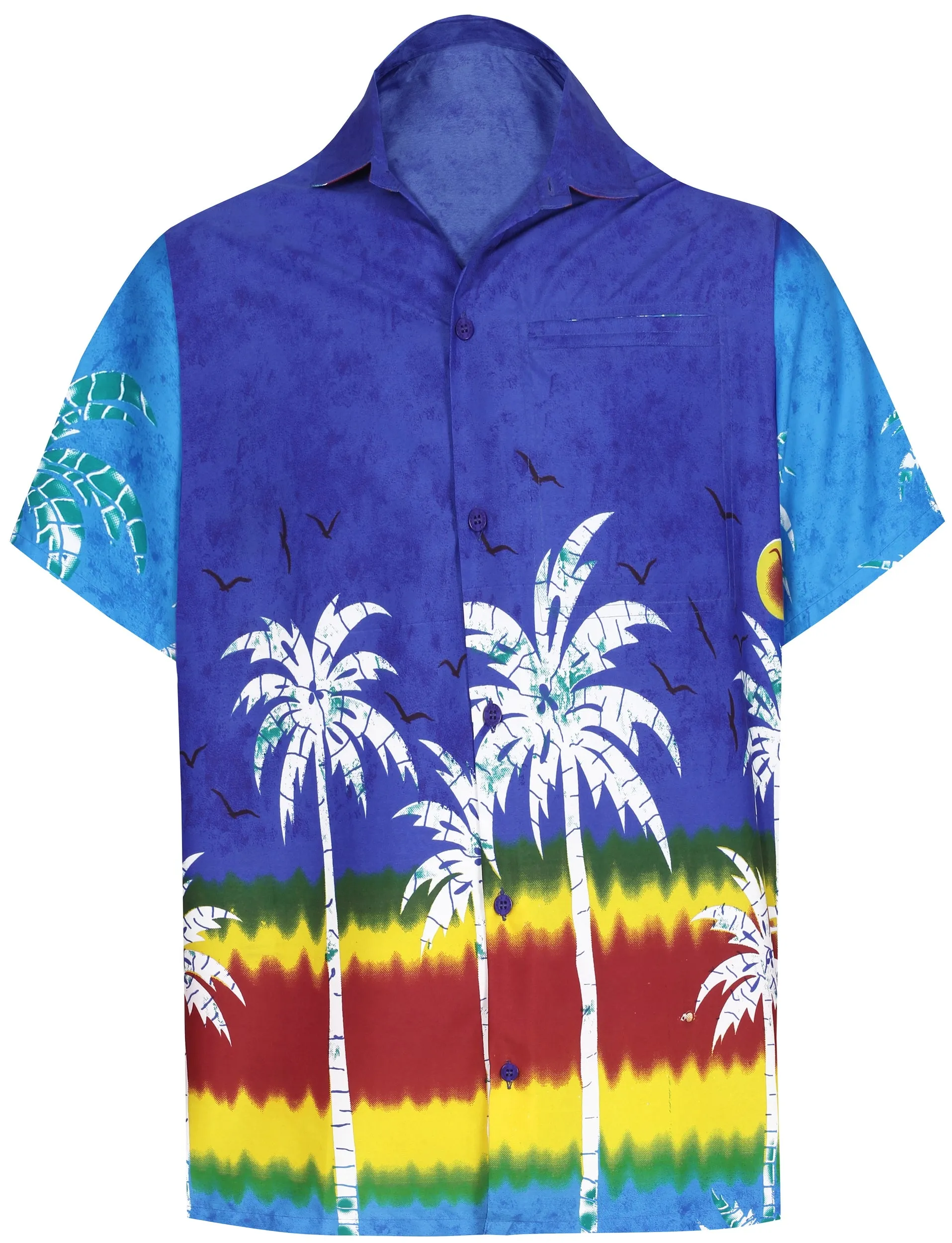 LA LEELA Shirt Casual Button Down Short Sleeve Beach Shirt Men Aloha Pocket shirt Blue_AA109