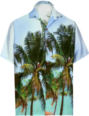 LA LEELA Shirt Casual Button Down Short Sleeve Beach Shirt Men Aloha Pocket Shirt Blue_AA163