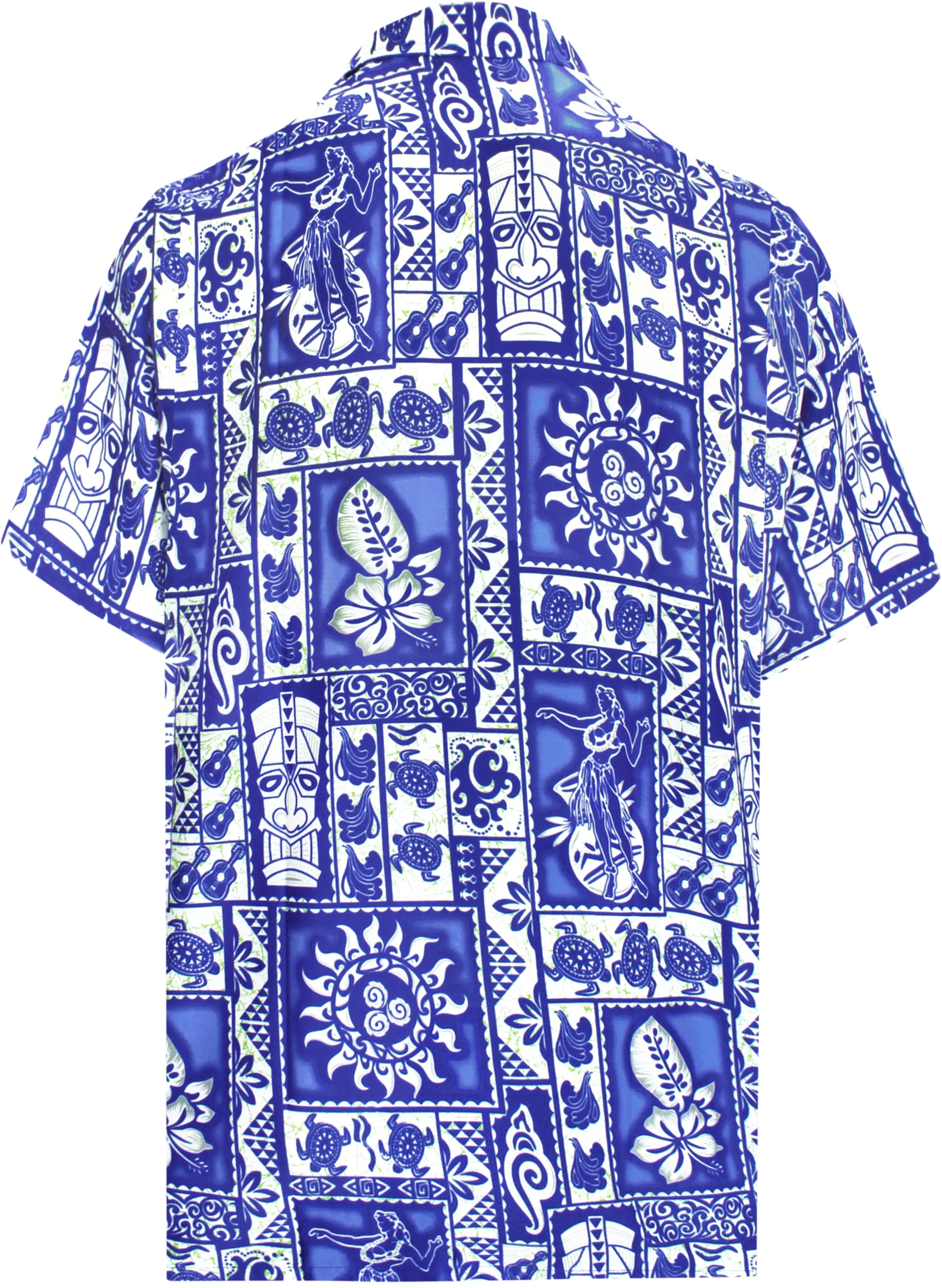 LA LEELA Shirt Casual Button Down Short Sleeve Beach Shirt Men Aloha Pocket shirt Blue_W325