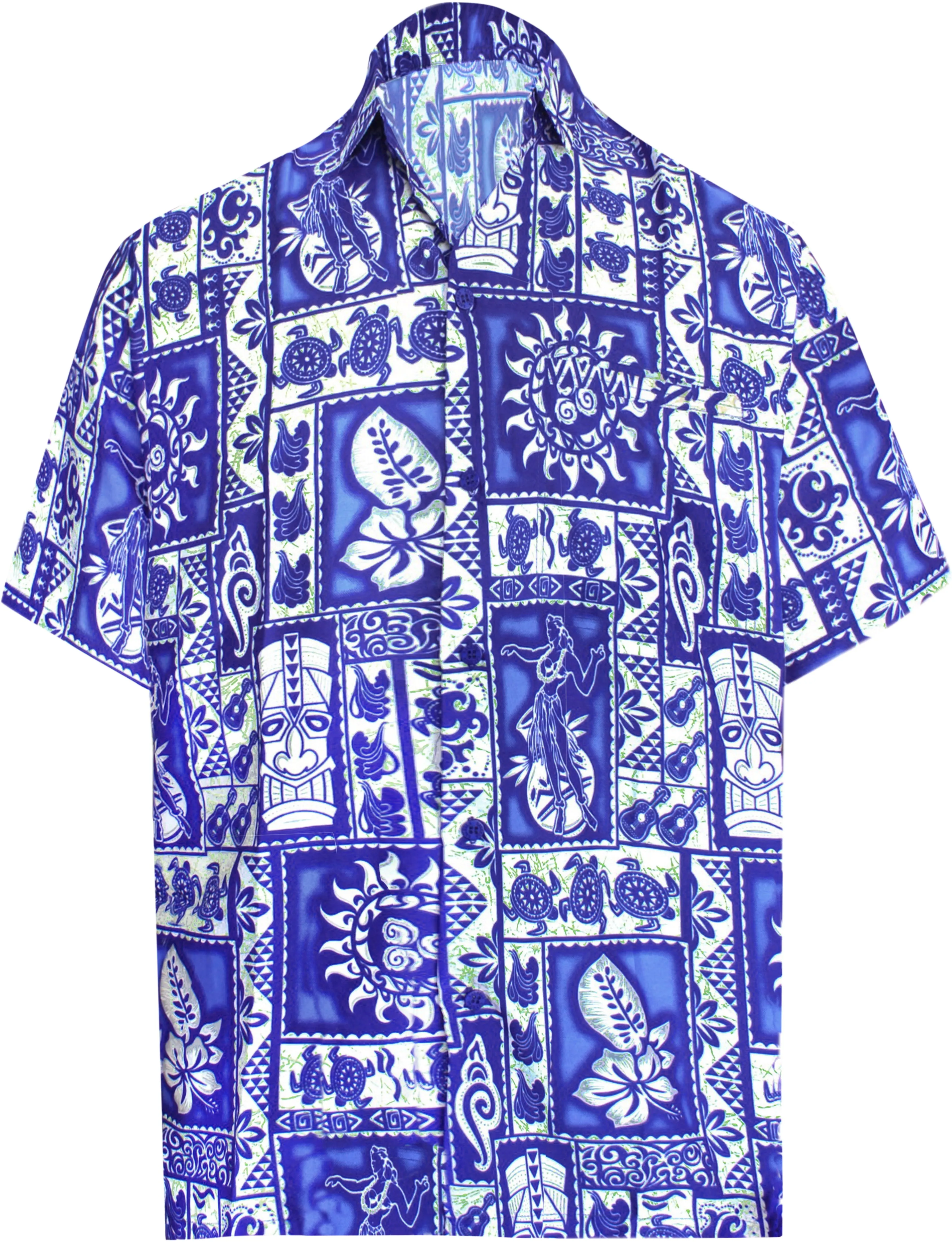 LA LEELA Shirt Casual Button Down Short Sleeve Beach Shirt Men Aloha Pocket shirt Blue_W325