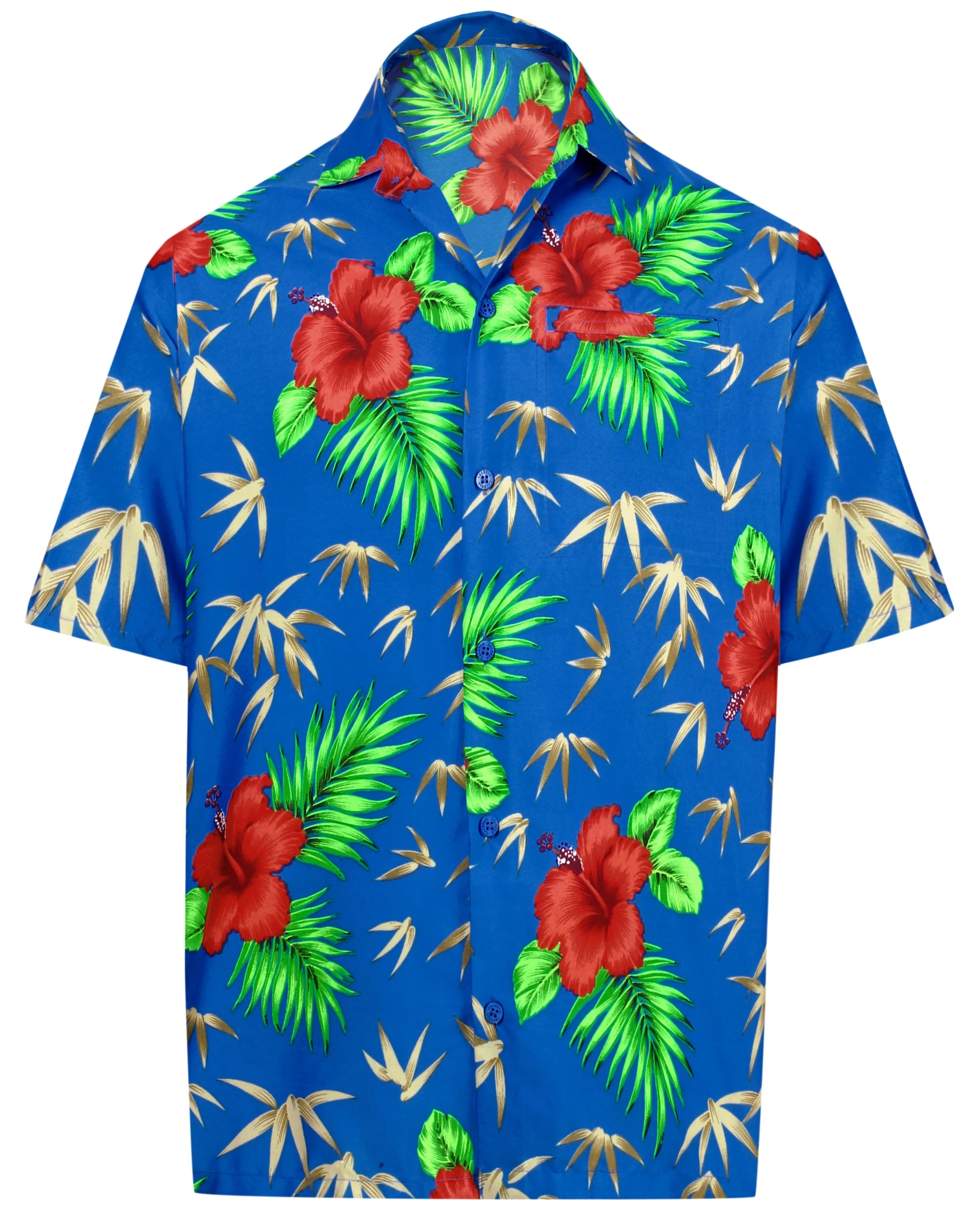 LA LEELA Shirt Casual Button Down Short Sleeve Beach Shirt Men Aloha Pocket shirt Blue_W411