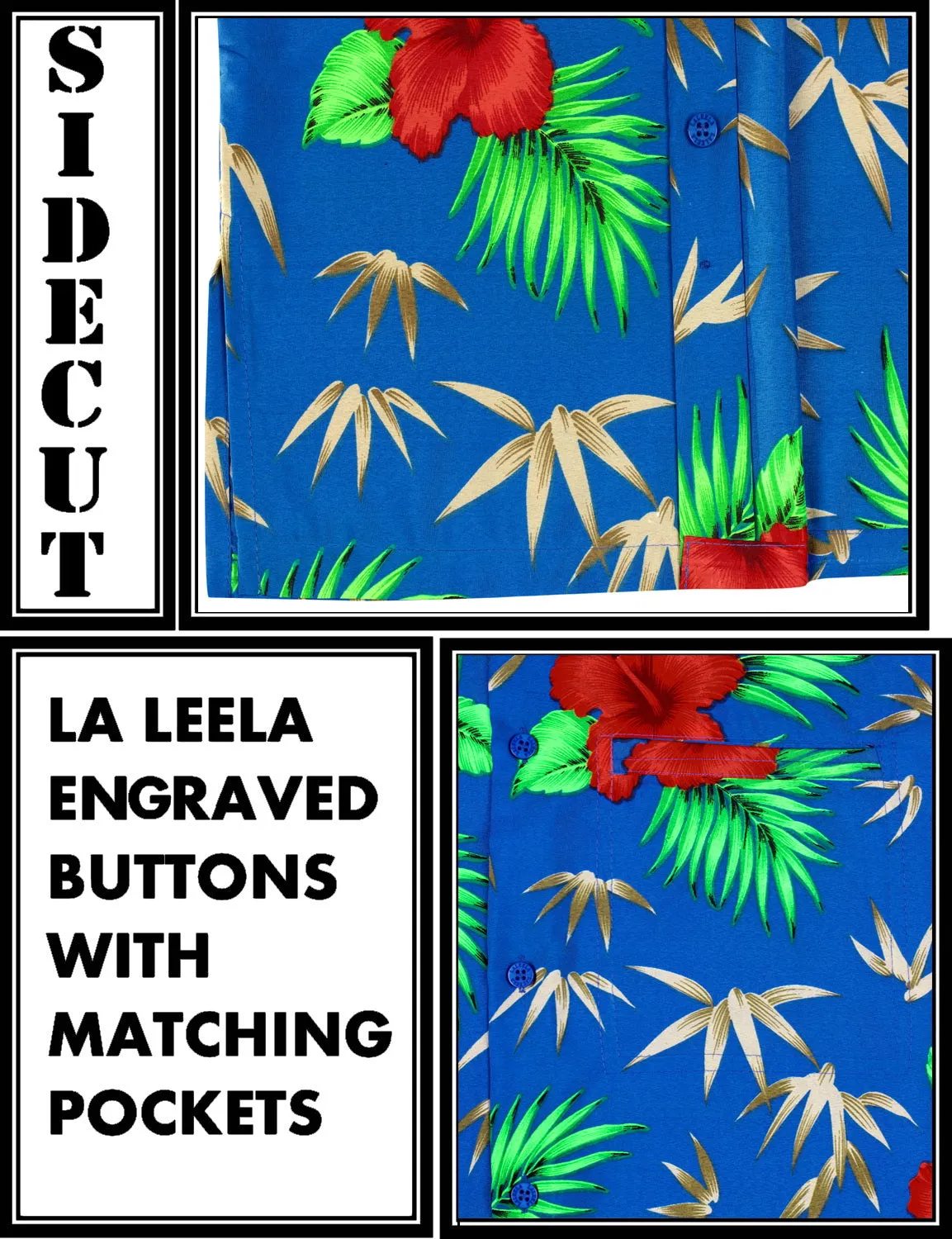 LA LEELA Shirt Casual Button Down Short Sleeve Beach Shirt Men Aloha Pocket shirt Blue_W411