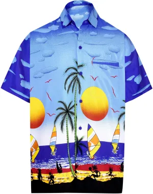 LA LEELA Shirt Casual Button Down Short Sleeve Beach Shirt Men Aloha Pocket shirt Blue_W70