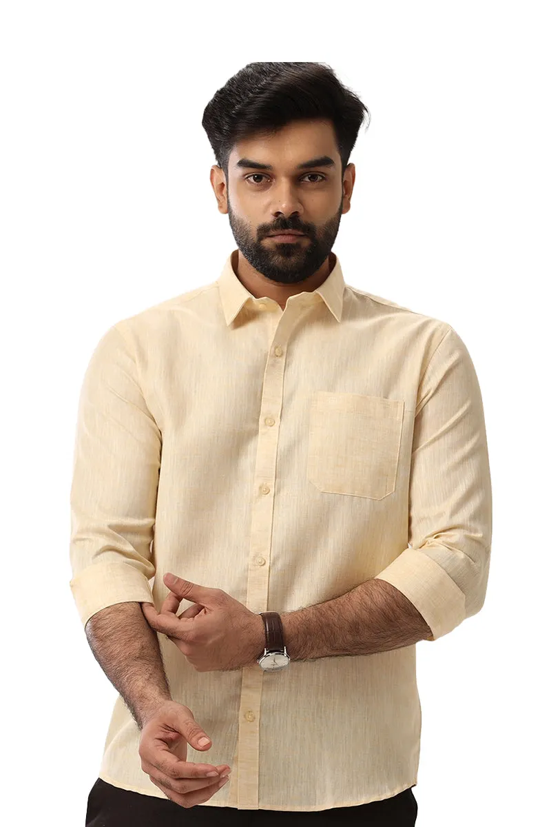 Linen Feel - Light Yellow Formal Shirts For Men | Ariser