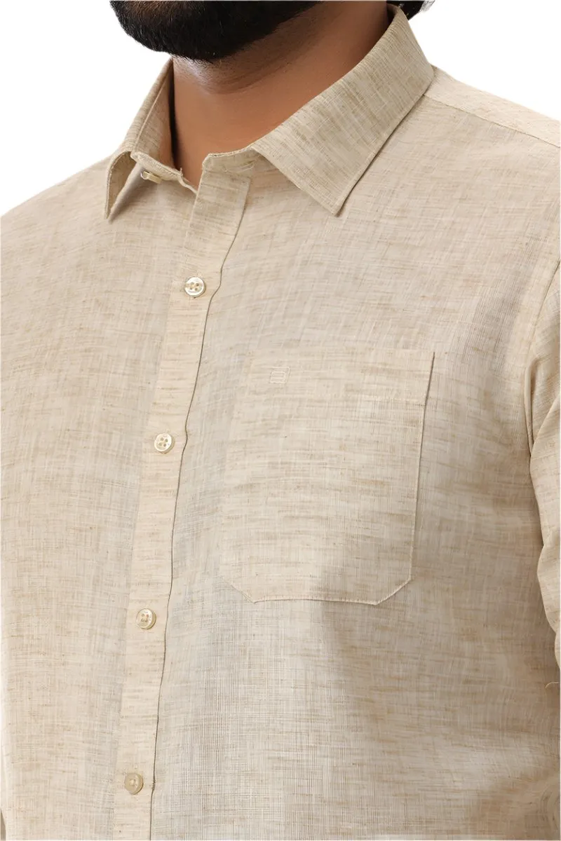 Linen Feel - Olive Sandal Formal Shirts For Men | Ariser