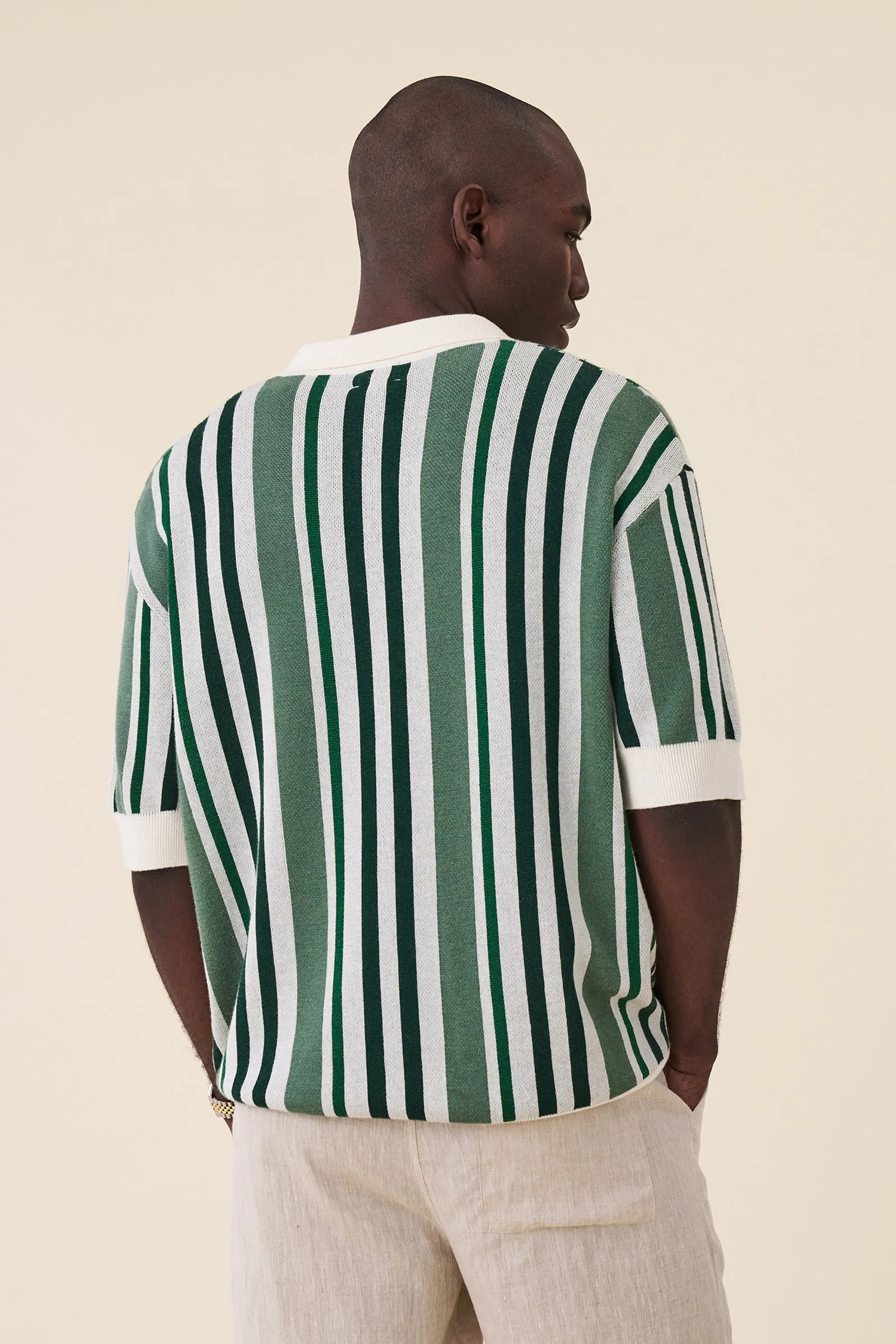 MARTINET GREEN STRIPE KNIT POLO