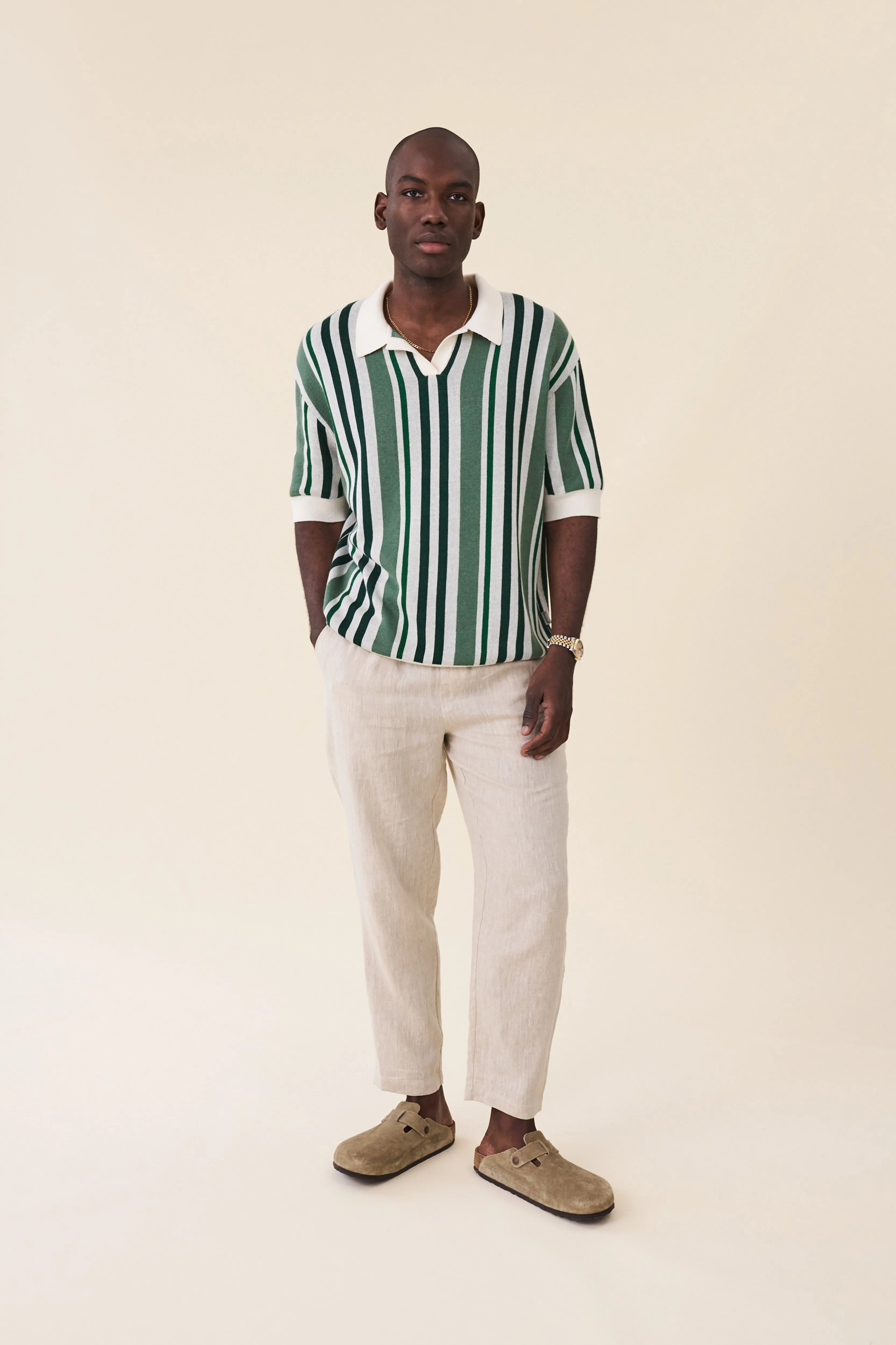 MARTINET GREEN STRIPE KNIT POLO