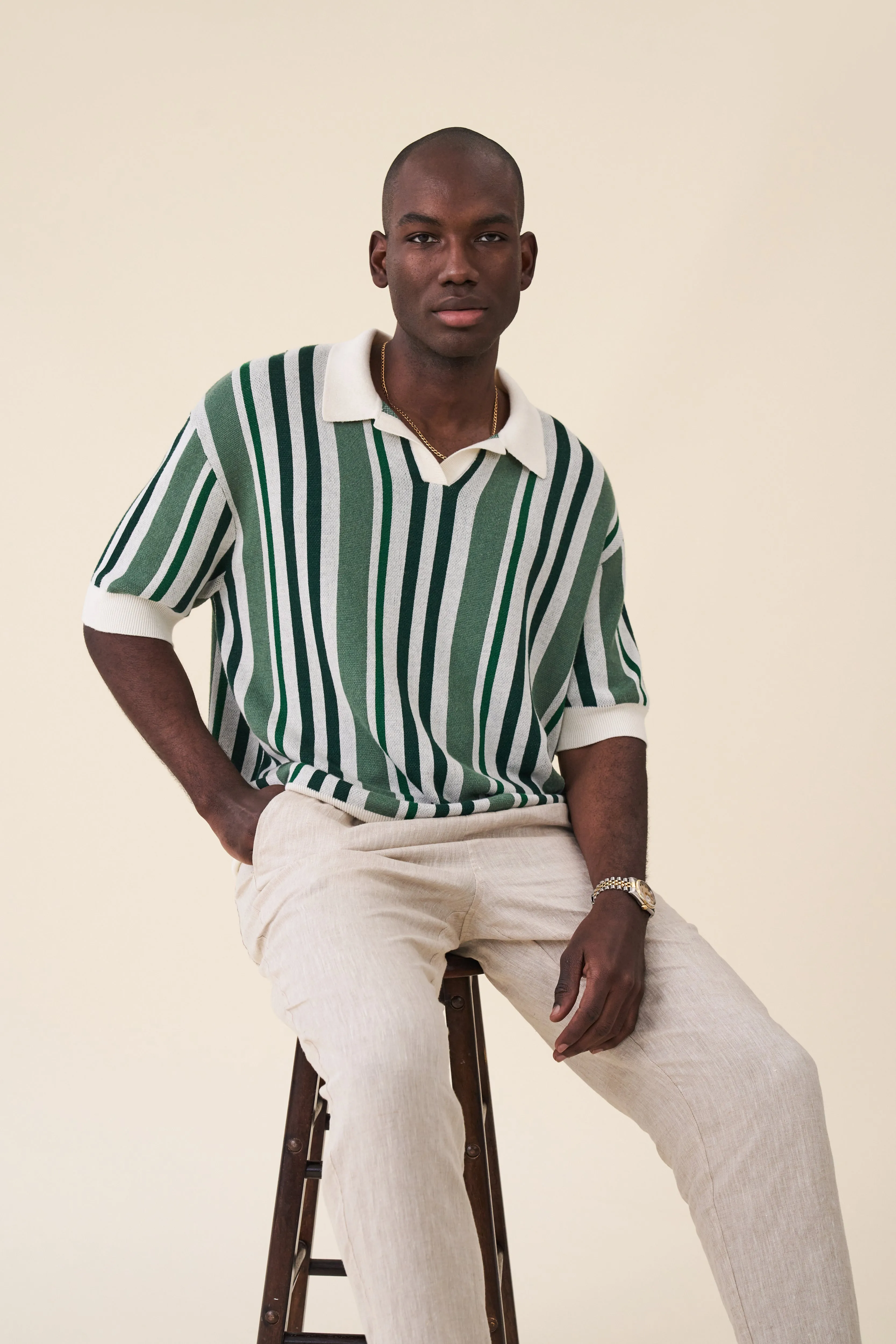 MARTINET GREEN STRIPE KNIT POLO