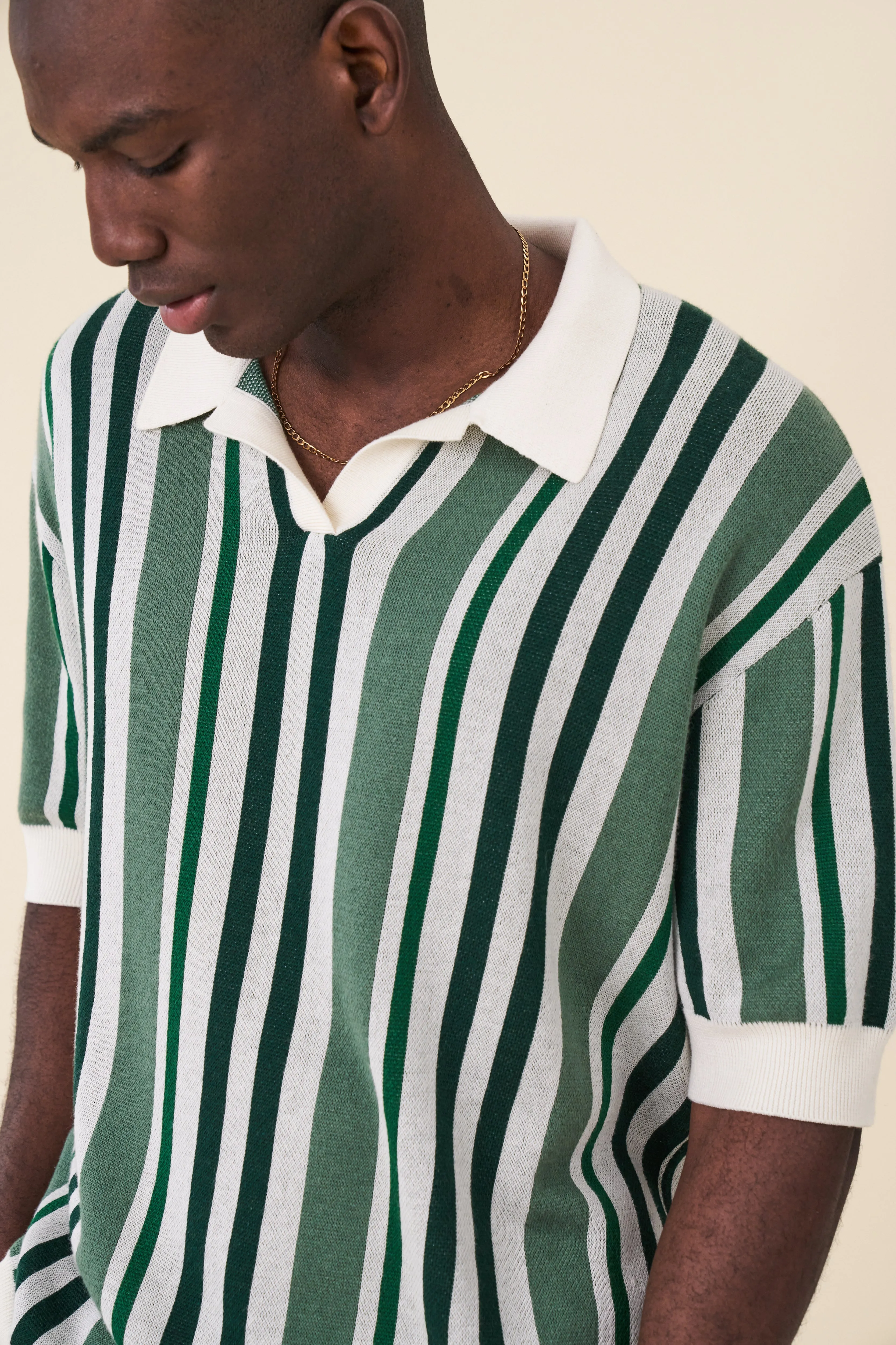 MARTINET GREEN STRIPE KNIT POLO