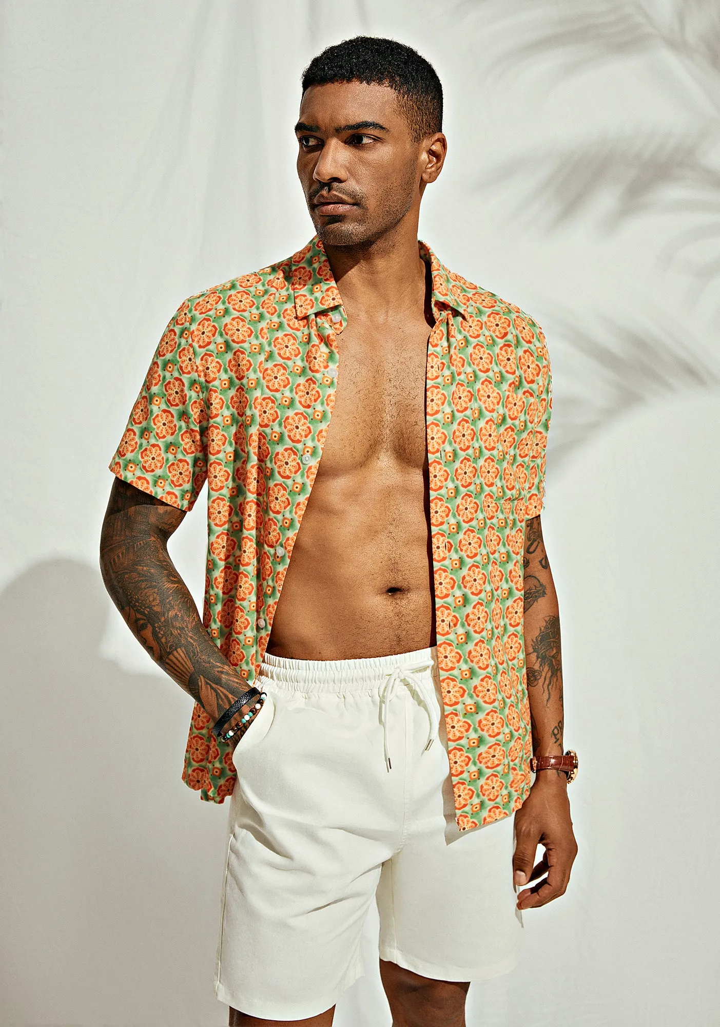 Men Basic Shirt Casual Short Sleeve Classic Collar Button-up Hawaiian Shirts