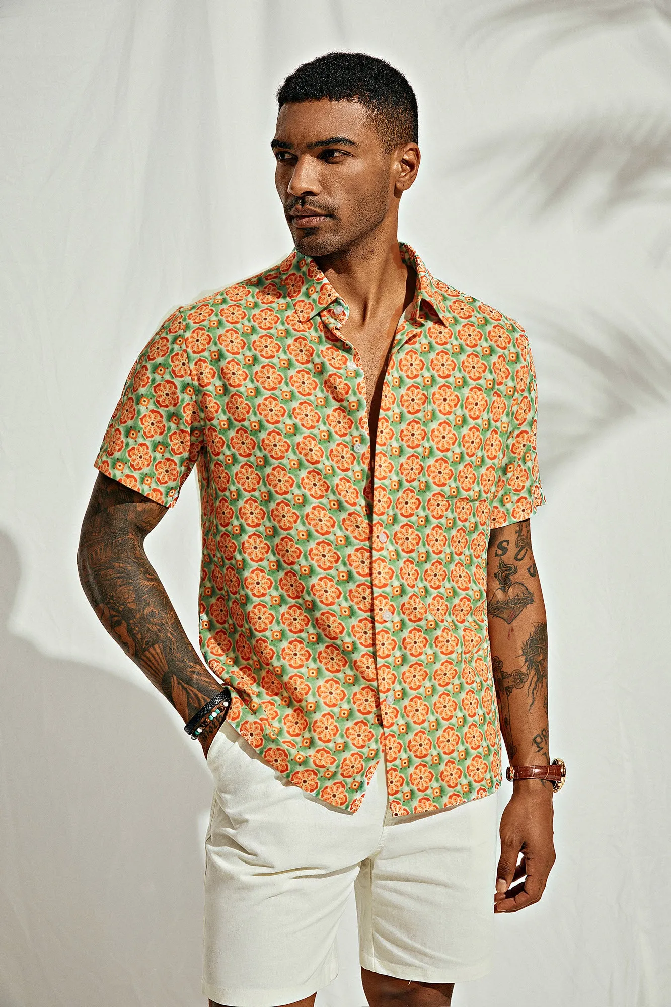 Men Basic Shirt Casual Short Sleeve Classic Collar Button-up Hawaiian Shirts