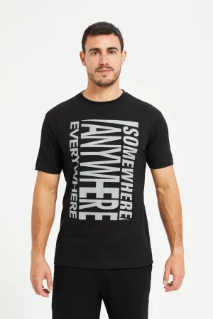 Men Black Basic Graphic T-Shirt