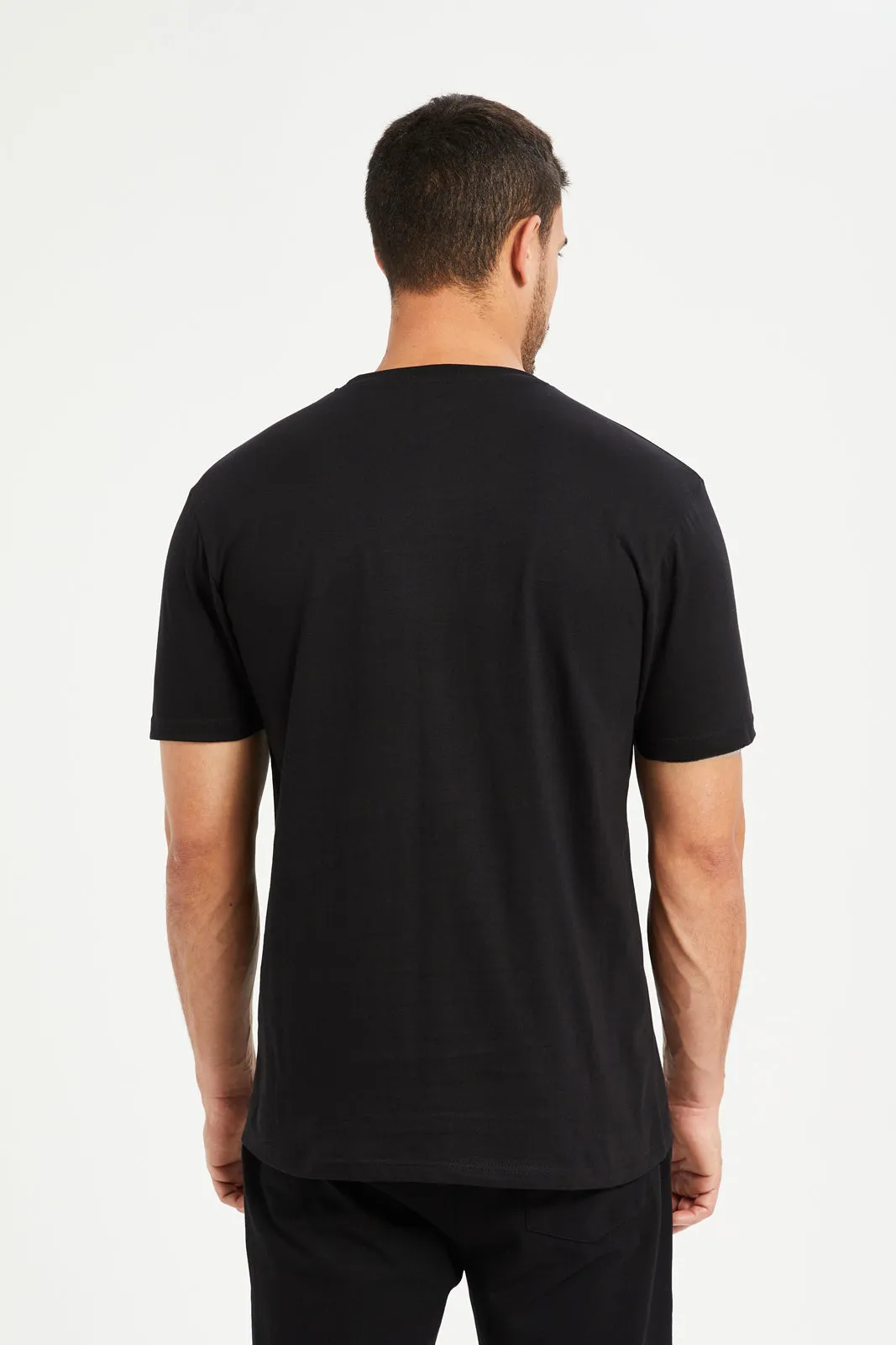 Men Black Basic Graphic T-Shirt