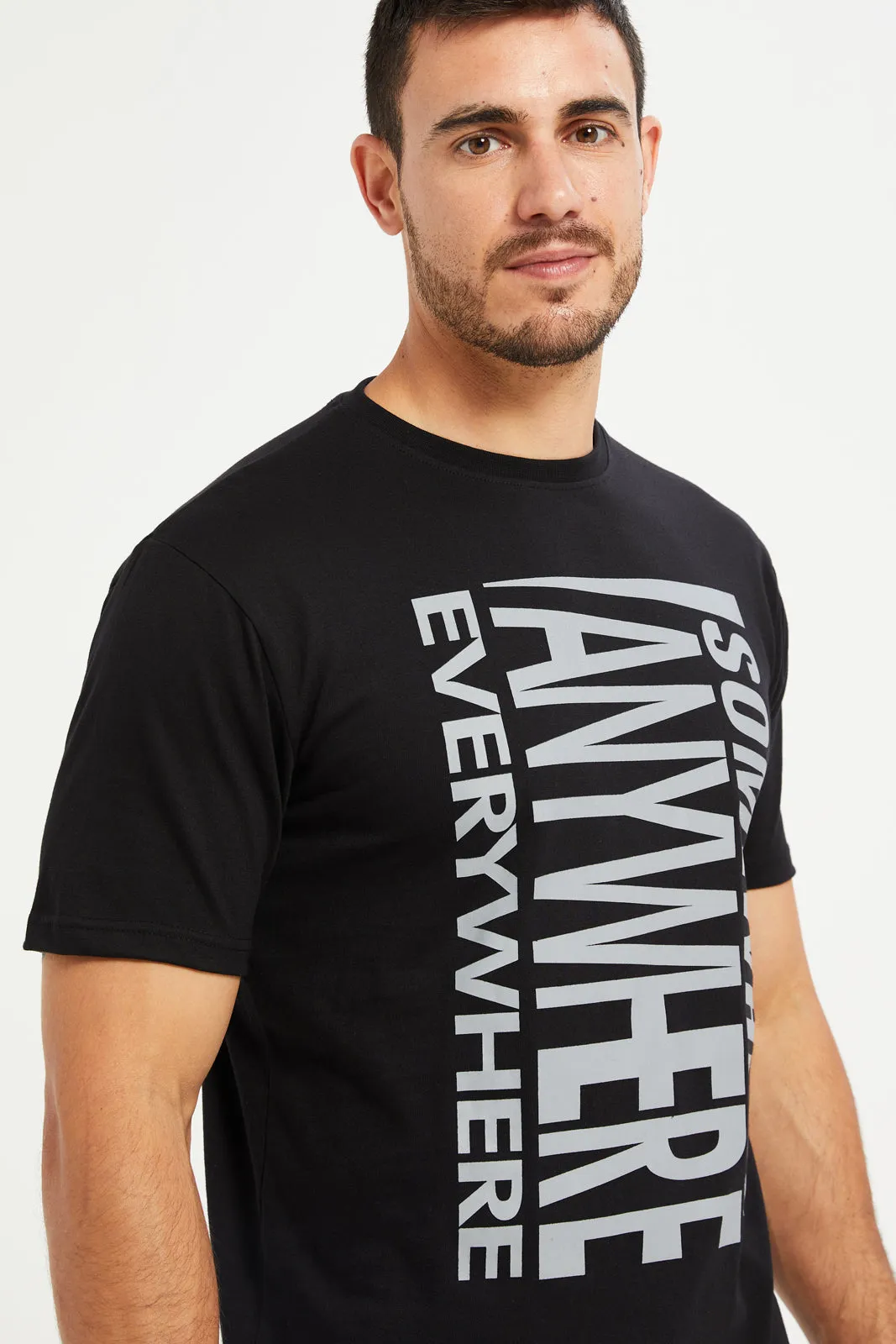 Men Black Basic Graphic T-Shirt