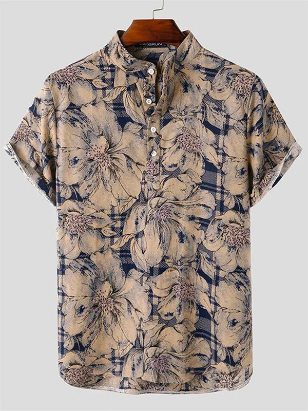 Mens Floral Cotton Linen Shirts SKUF47184