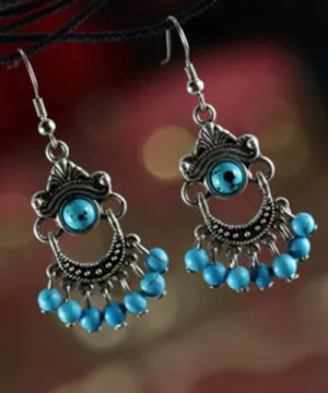 National Style Fine Turquoise Silver Drop Earrings