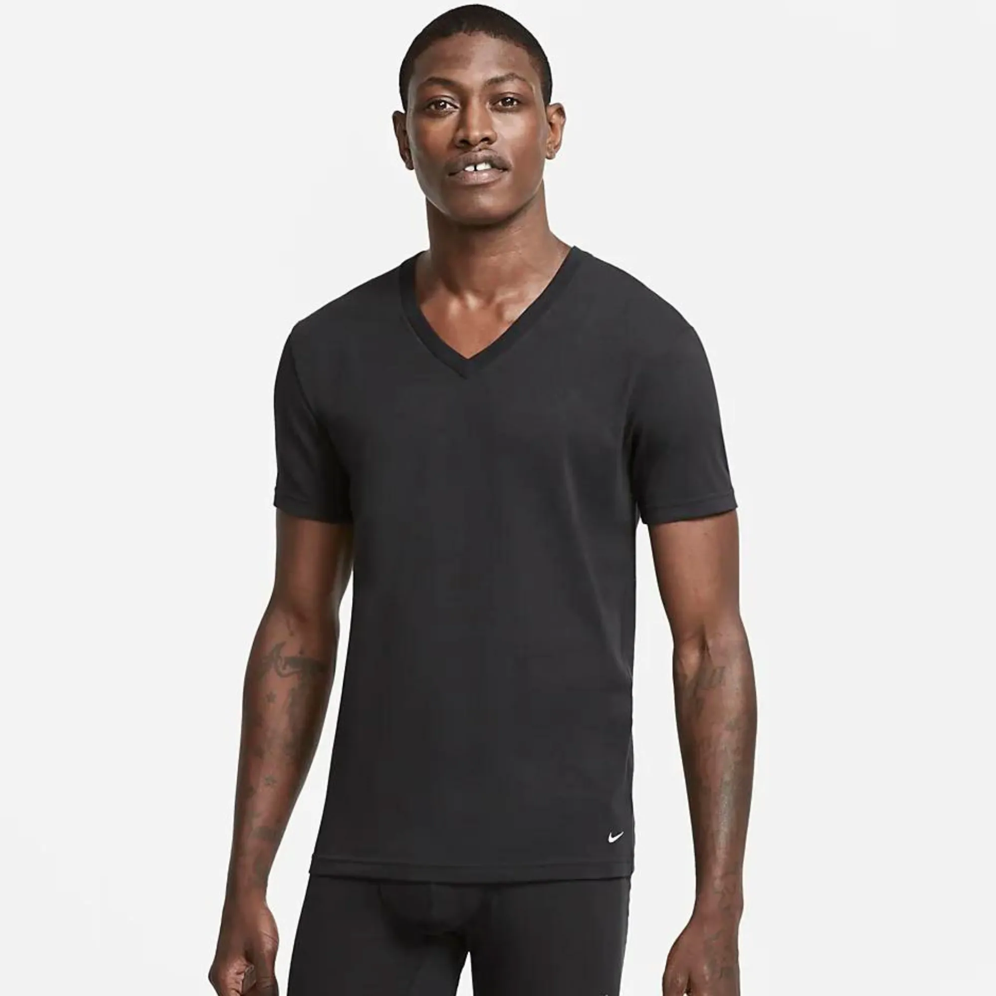 Nike Everyday Cotton Stretch Black Slim Fit V-Neck Undershirt (2-Pack)