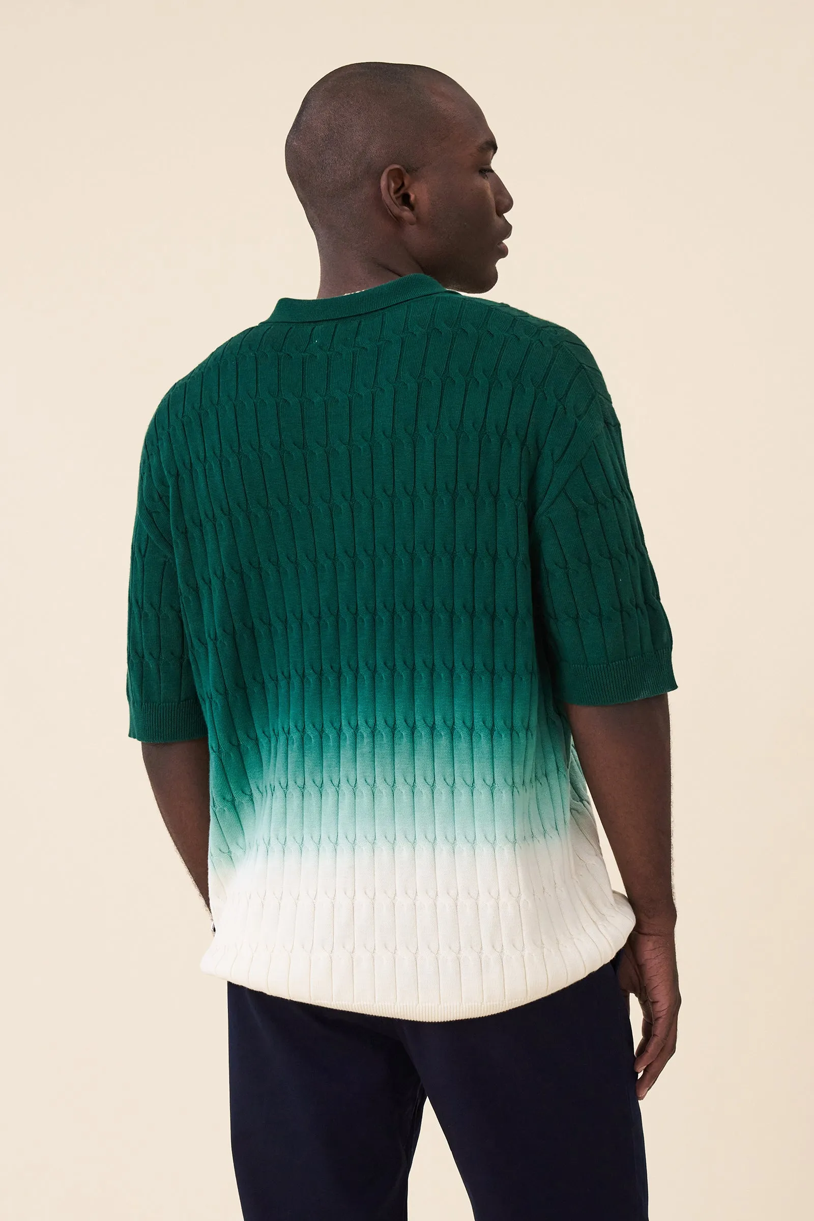 OMBRE CABLE KNIT POLO - FOREST / CREAM