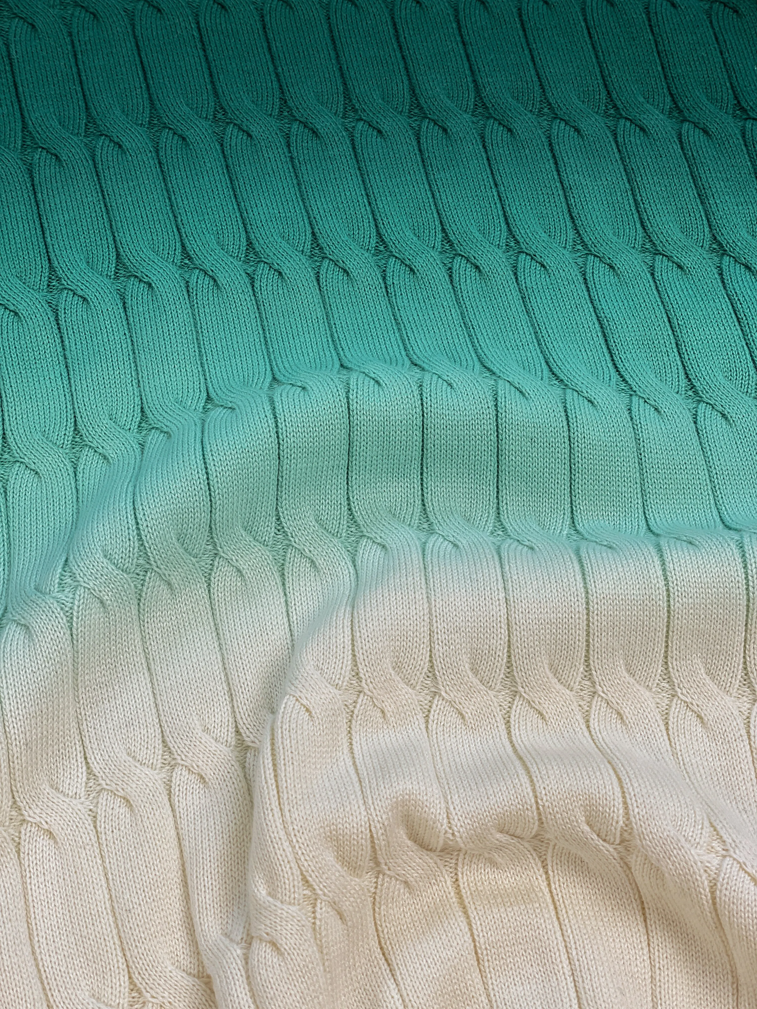 OMBRE CABLE KNIT POLO - FOREST / CREAM