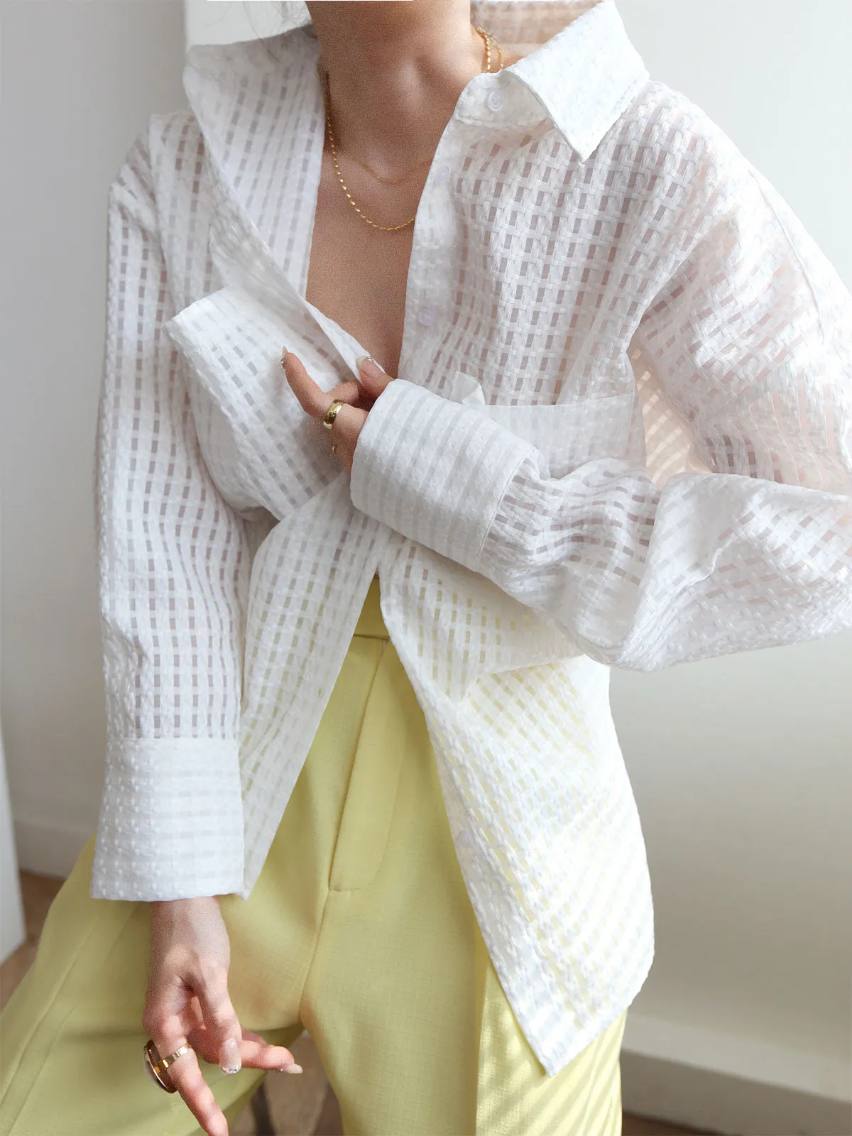 Oversized Checkered Graceful Mesh Shirt