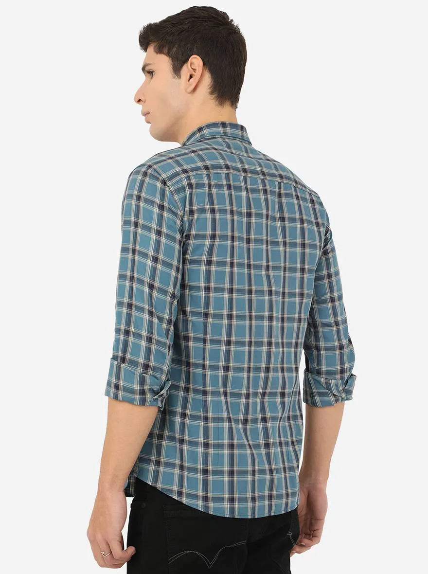 Pacific Blue Checked Slim Fit Casual Shirt | Greenfibre