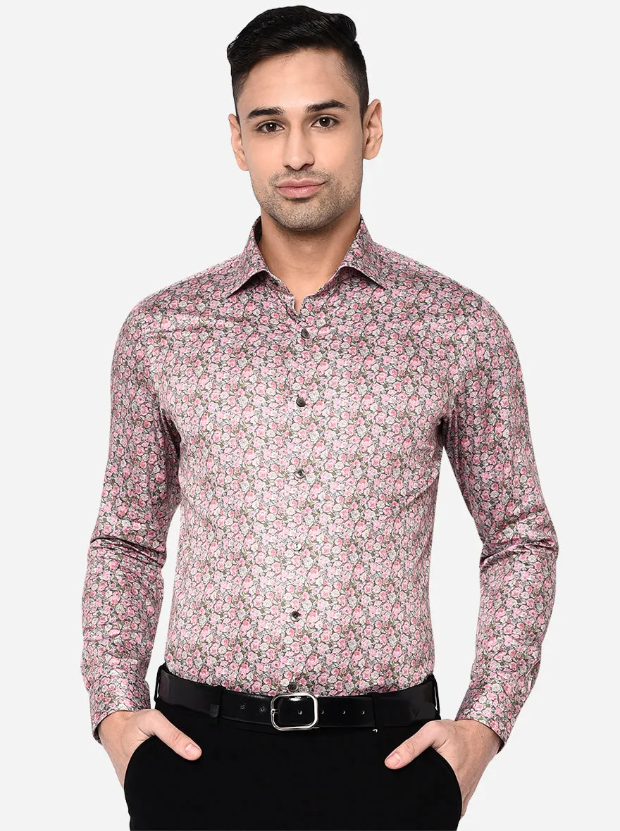 Pink & Green Printed Slim Fit Party Wear Shirt | Wyre