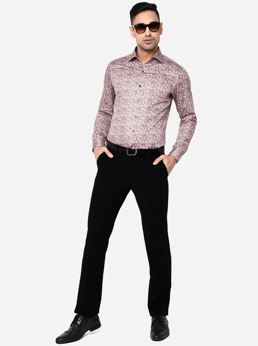 Pink & Green Printed Slim Fit Party Wear Shirt | Wyre