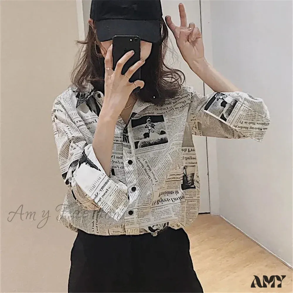 Printed Trendy Streetwear Oversize Couples Thin Tops Blouse