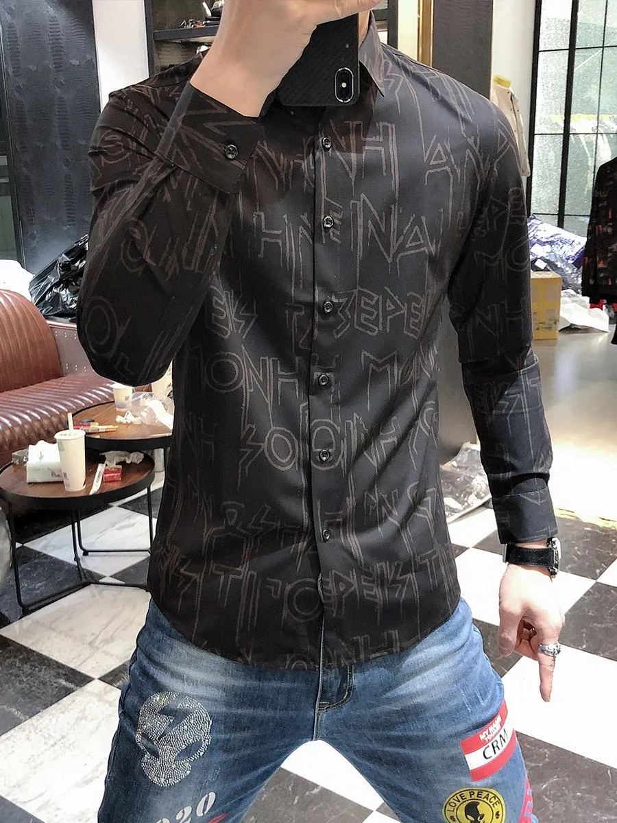 Punk Style Letter Patterned Shirt