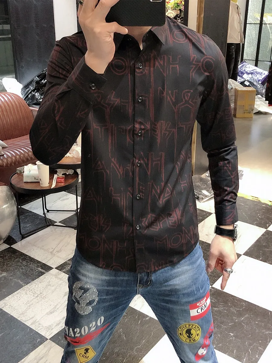 Punk Style Letter Patterned Shirt