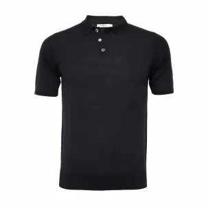 Pure Silk Polo Shirt Nantucket 3 Buttons Black