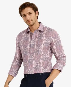 Rare Rabbit Men Gisda Pastel Pink Full Sleeve Button Closure Regular Fit Paisley Print Shirt