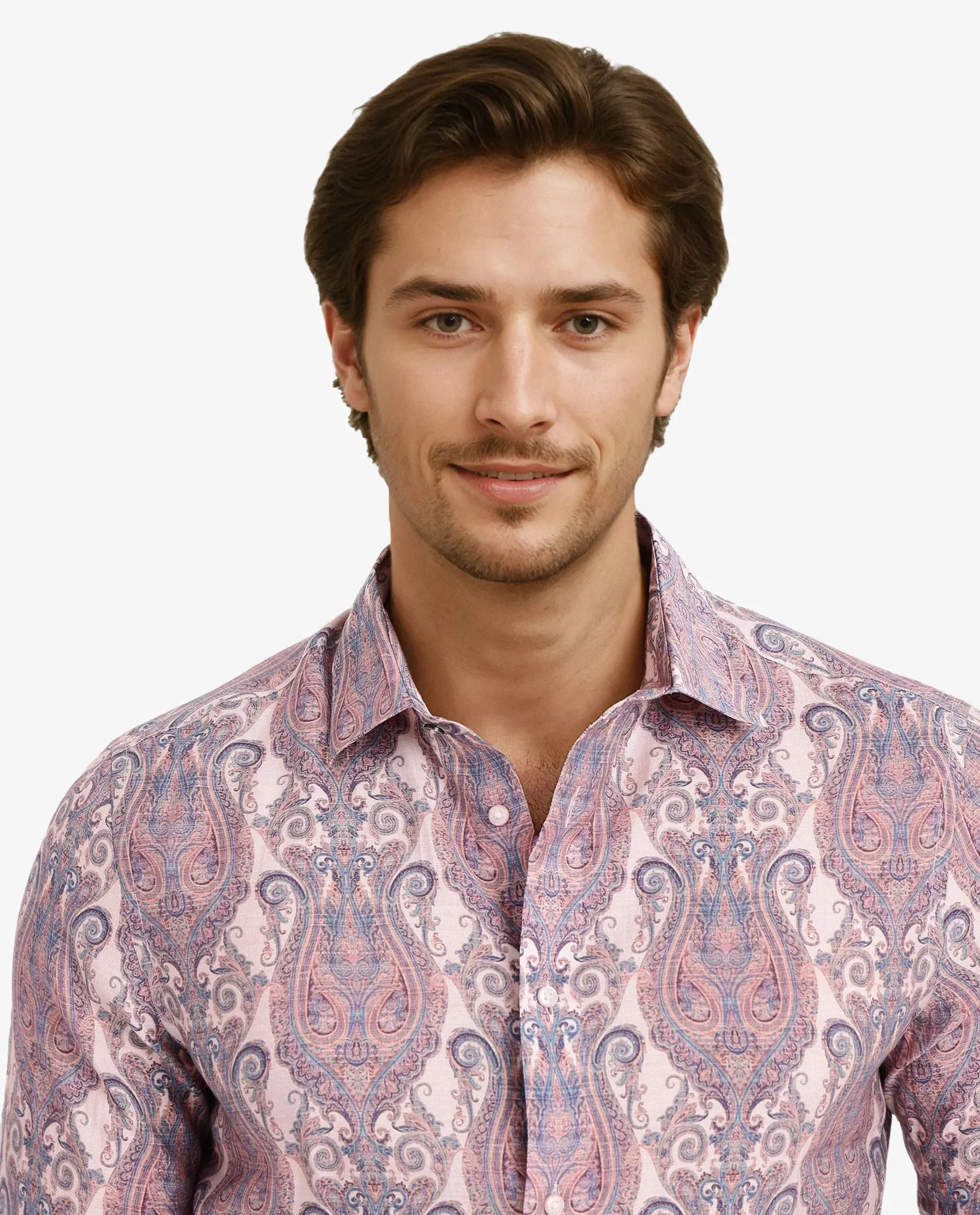 Rare Rabbit Men Gisda Pastel Pink Full Sleeve Button Closure Regular Fit Paisley Print Shirt