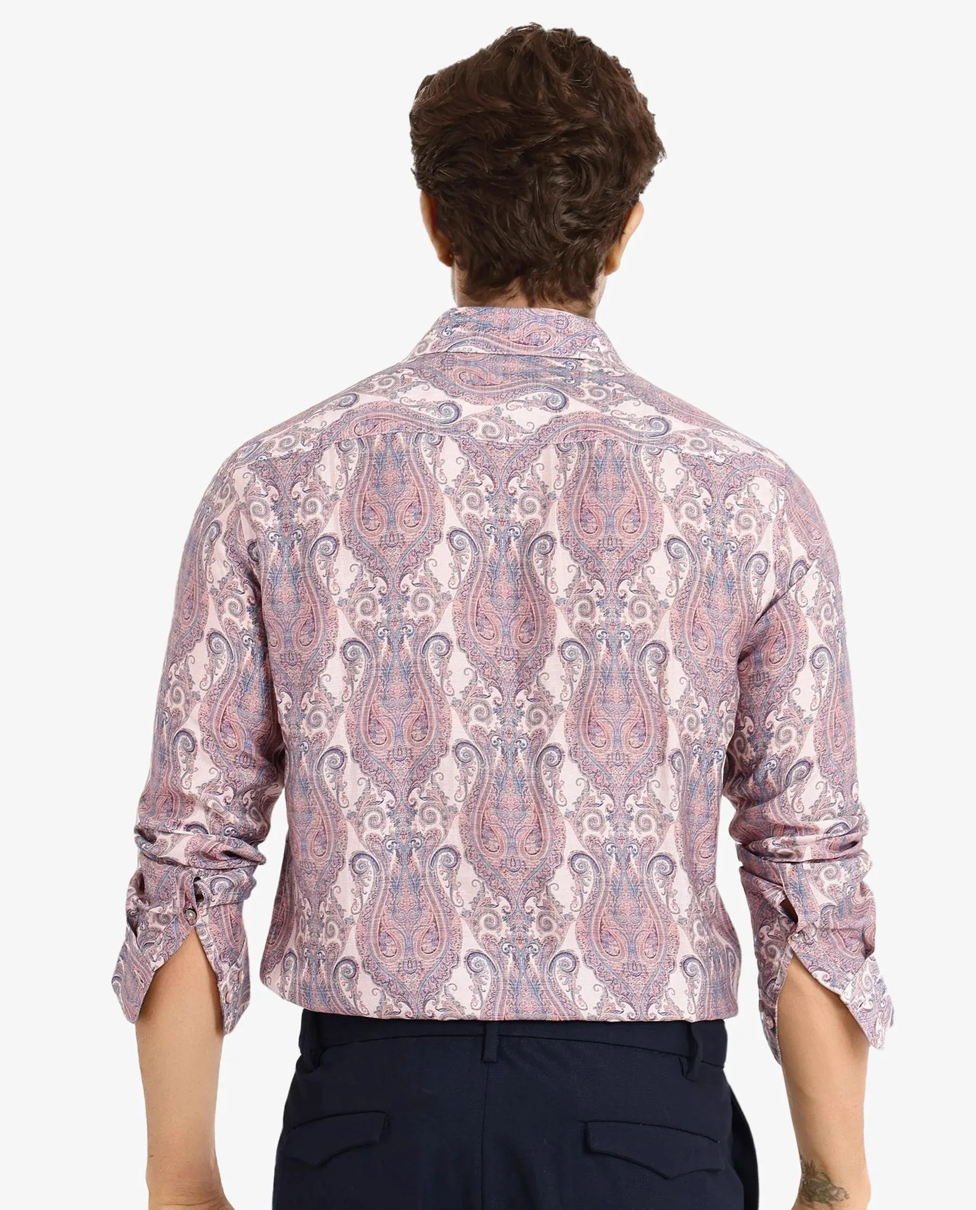 Rare Rabbit Men Gisda Pastel Pink Full Sleeve Button Closure Regular Fit Paisley Print Shirt