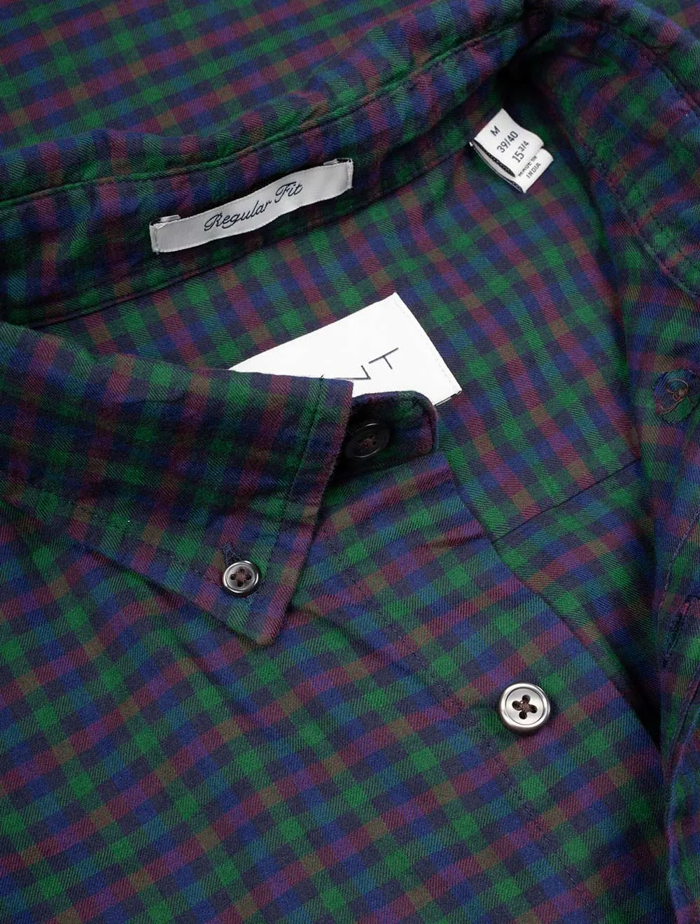 Regular Twill Micro Multi Check Shirt Forest Green