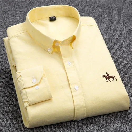 S- 6XL Oxford Shirts For Mens Long Sleeve Cotton Casual Dress Shirts Male Solid Plaid Chest Pocket Regular-Fit Man Social Shirt