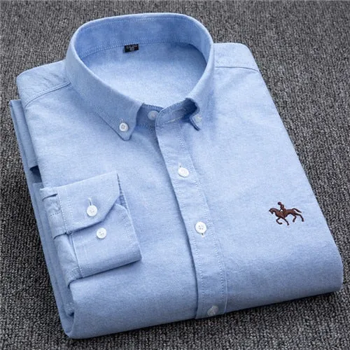 S- 6XL Oxford Shirts For Mens Long Sleeve Cotton Casual Dress Shirts Male Solid Plaid Chest Pocket Regular-Fit Man Social Shirt