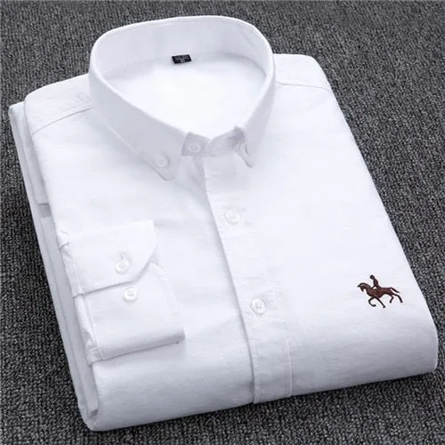 S- 6XL Oxford Shirts For Mens Long Sleeve Cotton Casual Dress Shirts Male Solid Plaid Chest Pocket Regular-Fit Man Social Shirt