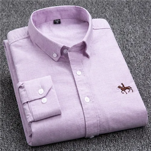 S- 6XL Oxford Shirts For Mens Long Sleeve Cotton Casual Dress Shirts Male Solid Plaid Chest Pocket Regular-Fit Man Social Shirt