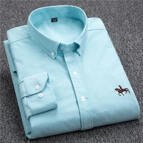 S- 6XL Oxford Shirts For Mens Long Sleeve Cotton Casual Dress Shirts Male Solid Plaid Chest Pocket Regular-Fit Man Social Shirt